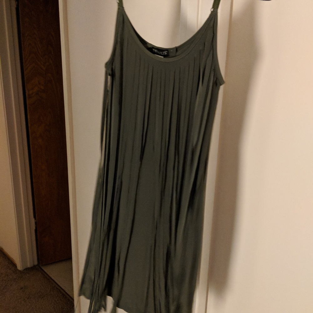 Olive green fringe dress NWOT